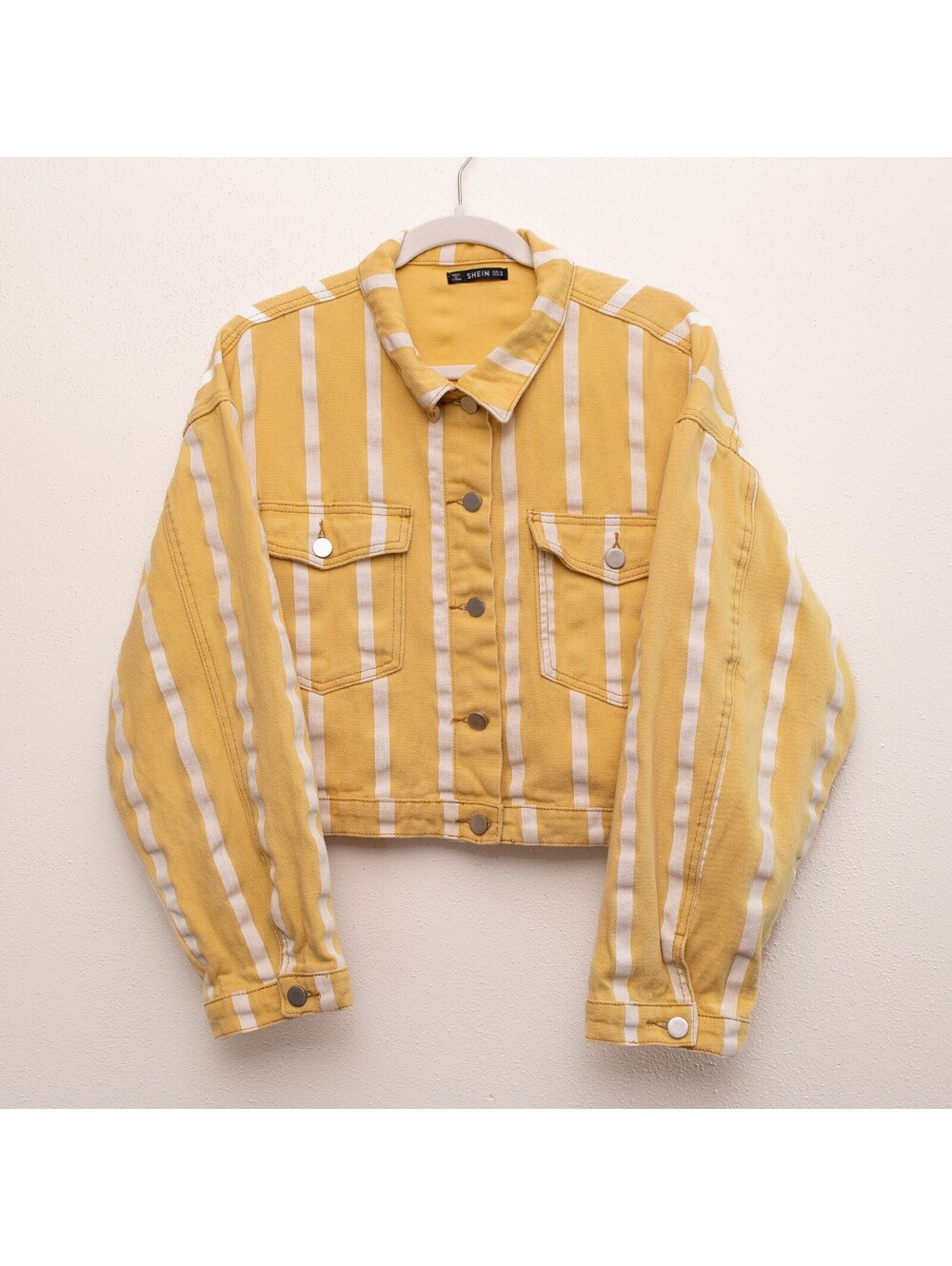 Shein Cropped Striped Denim Jacket Mustard Yellow Streetwear Y2K Womens M